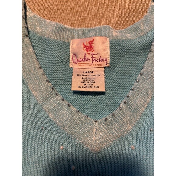Quacker Factory Sweater Womens Large Blue Sequin Snowflake Holiday Christmas - Picture 3 of 7